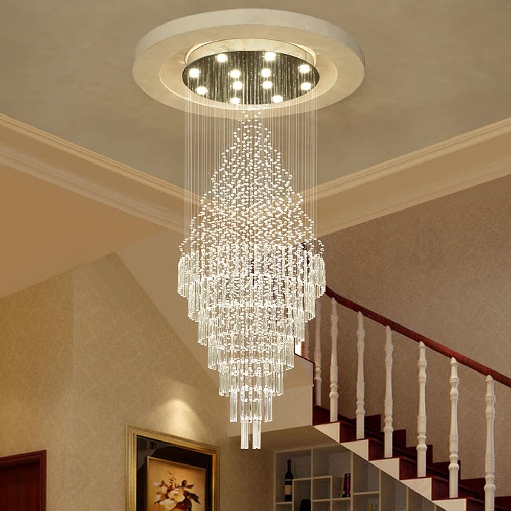Foyer Chandeliers Entryway High Ceiling, Modern Crystal Chandelier Lighting Raindrop Chandeliers Staircase Large Chandelier High Ceiling Light Fixtures for Foyer Entryway Living Room H 59''