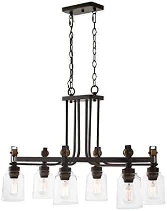 Knollwood 6-Light Blackened Bronze Chandelier with Vintage Brass Accents and Clear Glass Shades