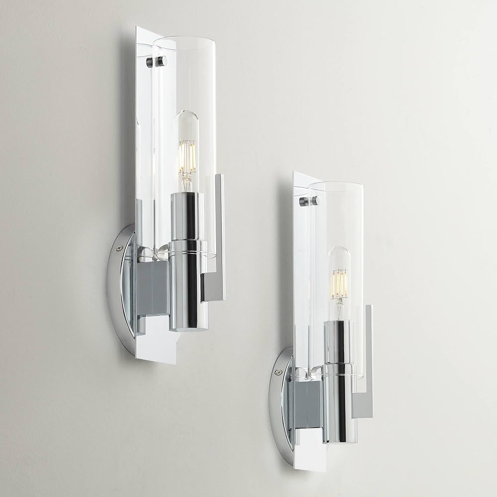 Possini Euro Design Pax Modern Wall Light Sconces Set of 2 Chrome Silver Metal Hardwired 6