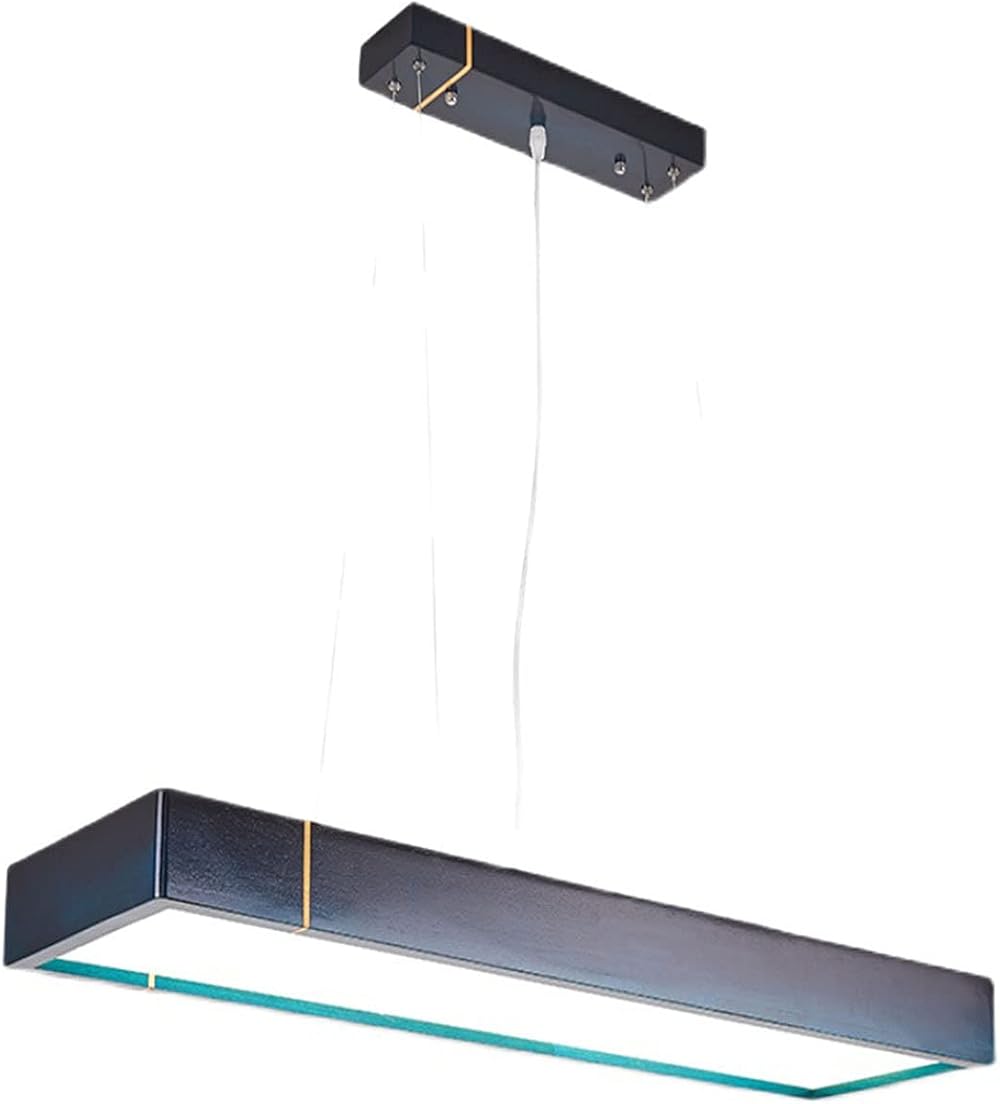 QIYUAN Long Acrylic Solid Wood Chandelier,Nordic Creative Sea Blue Pendant Lights,Modern Simple Hardware LED Hanging Light,for Restaurant Study Room-Three-Color Light Change 24x8x3inch