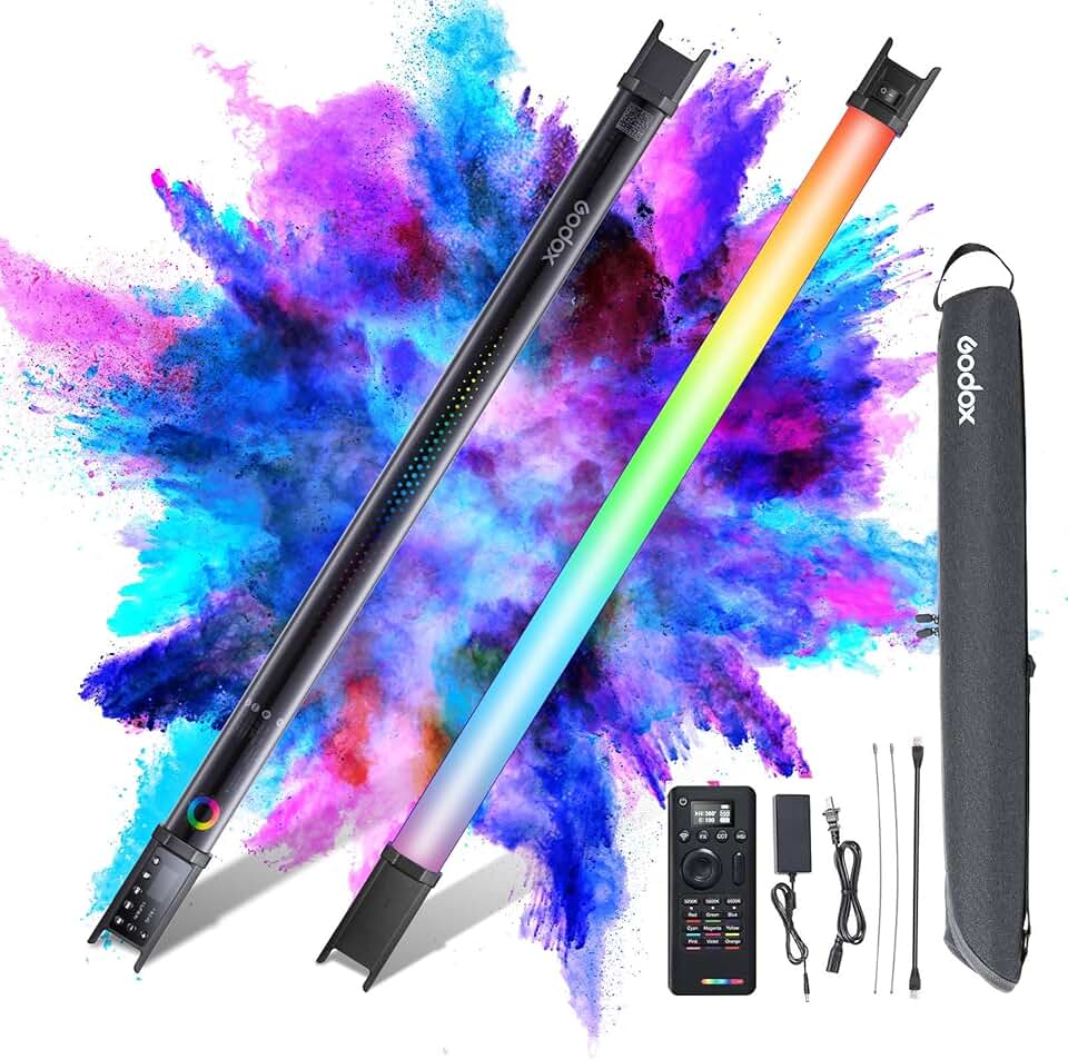 Godox TL60 RGB Tube Light Full Color Portable RGB LED Video Light with 2600mAh Rechargeable Battery APP Control 2700K-6500K RGB CCT HSI GEL Mode 39 FX Effects for Photography TikTok YouTube