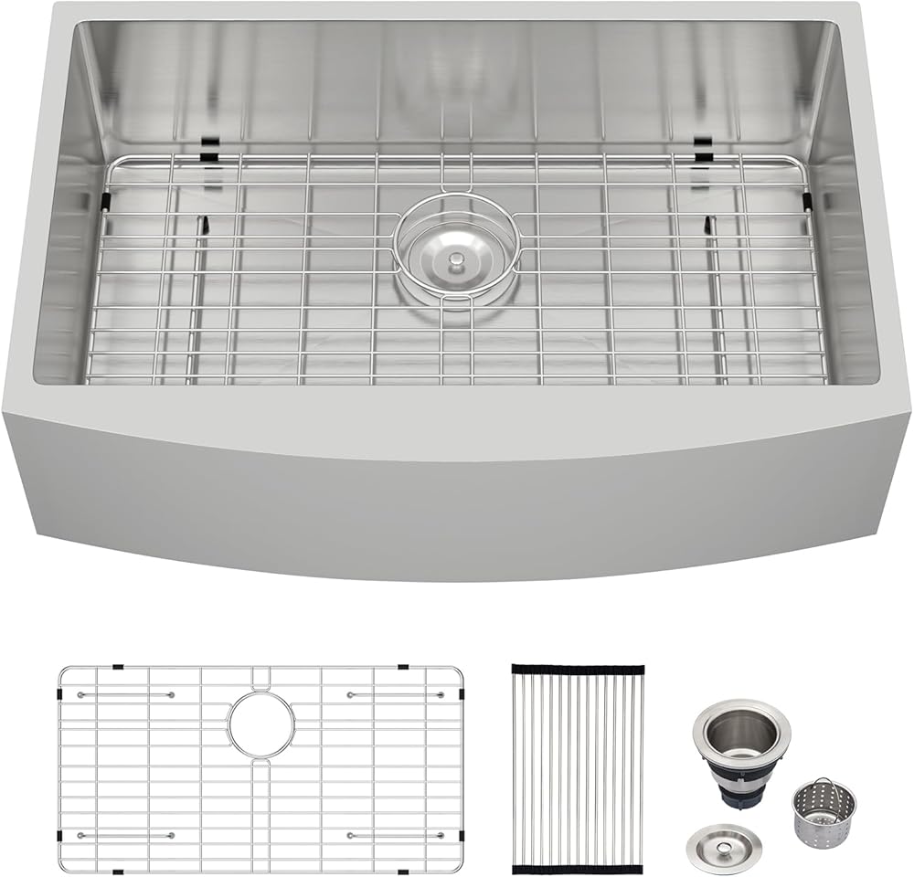 30 Inch Farmhouse Sink- Logmey Stainless Steel Farmhouse Kitchen Sink 16 Gauge Apron Front Sink Single Bowl Farm Sink 30x20x9 Inches Kitchen Sink