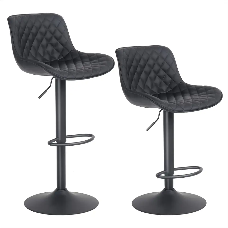 Kidol & Shellder Bar Stools Set of 2 Black Adjustable Swivel Barstools Upholstered Counter Stools,3 Minutes Quick Assembly,Loads Up to 300lbs