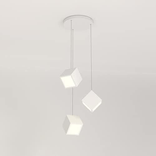 Modern Black Pendant Light 12W Dimmable LED White Chandelier 3 Light Single Cluster Pendant Lamp Kitchen Island Cubic Geometry Hanging Lamp for Dining Room Living Room Staircase Bedroom