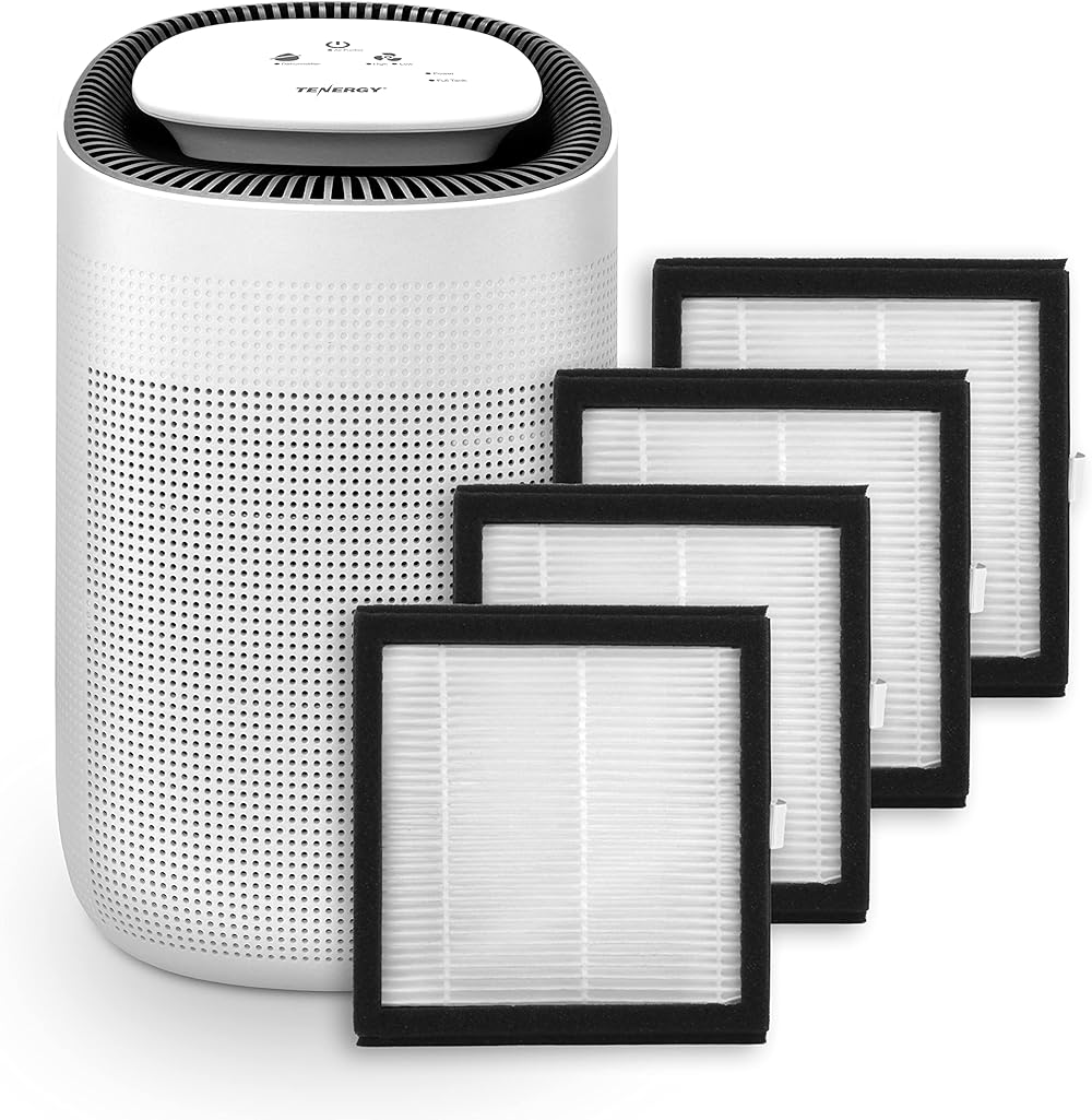 Tenergy Sorbi Dehumidifier w/Air Purifying Function and 3-Pack Replacement H13 Medical Grade Hepa Filter, Ultra-Quiet, Adjustable Air Speeds, and Touch Control