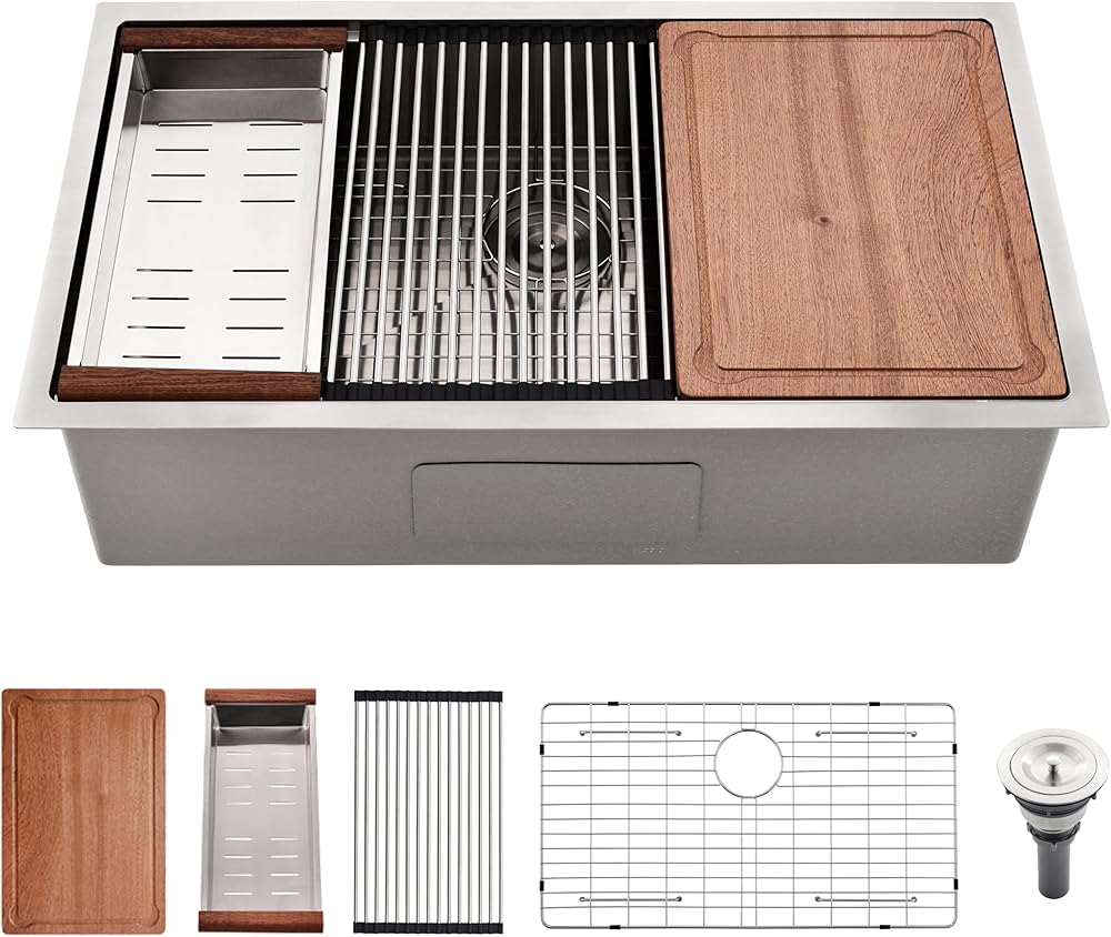 32 Inch Undermount Kitchen Sink - HACHENL 32x19 Inch Kitchen Undermount Sink Workstation Handmade Stainless Steel 16 Gauge Sink With Cutting Board