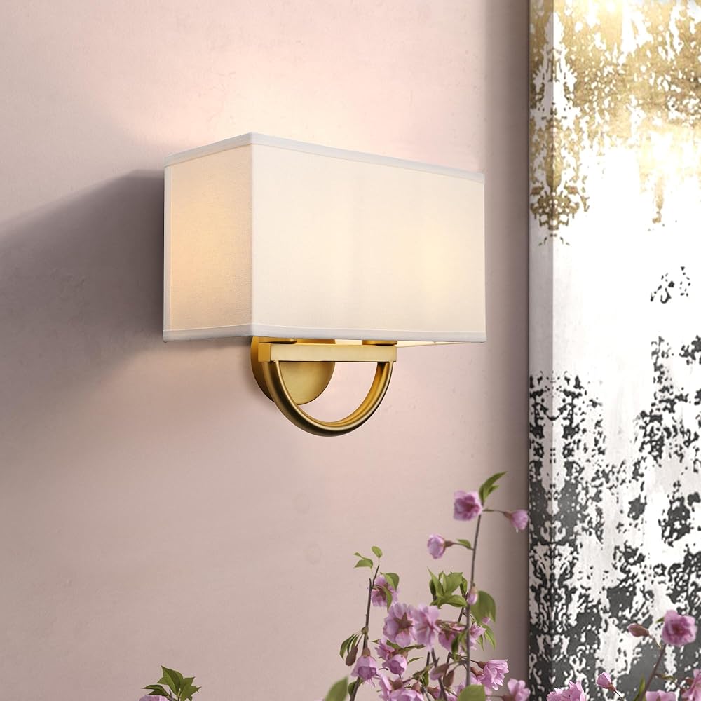 Vintage 2-Lights Wall Sconce Fixtures with White Textile Shade, Double Head Wall Light Lamps for Hallway Bedroom Living Room Bathroom Corridor
