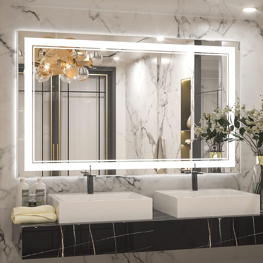 Keonjinn LED Bathroom Mirror with Lights, 40 x 24 Inch Front Lighted Vanity Mirror, Wall Mounted Anti-Fog Memory Brightness Dimmable Makeup IP54, Shatterproof (Horizontal/Vertical)