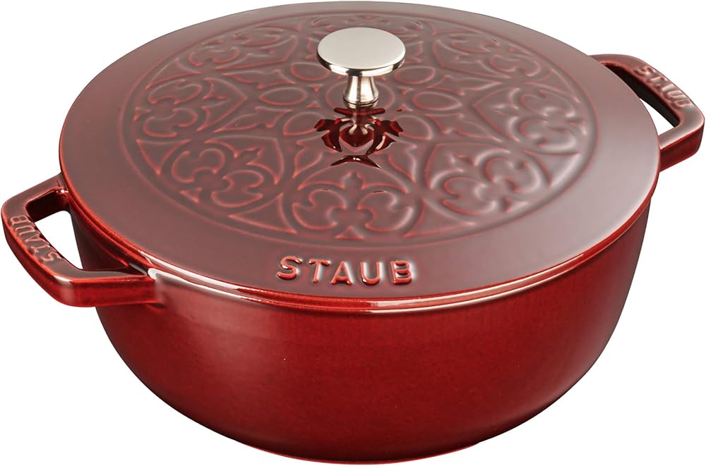 Staub Cast Iron 3.75-qt Essential French Oven with Lilly Lid - Grenadine, Made in France