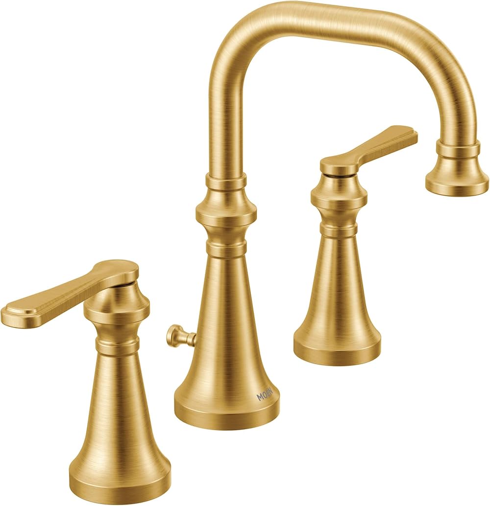 Moen TS44102BG Colinet Traditional Two Widespread High-Arc Bathroom Faucet with Lever Handles Valve Required, Brushed Gold