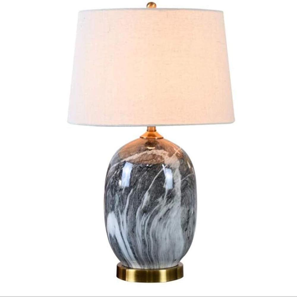 Bedside Desk Lamp with Pull Chain Fabric Lamp Shade Nightstand Lamp for Bedroom, Office, College Dorm