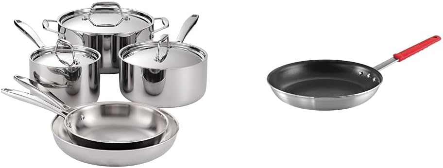 Tramontina 8-Piece Tri-Ply Clad Cookware Set with 12-Inch Professional Nonstick Fry Pan
