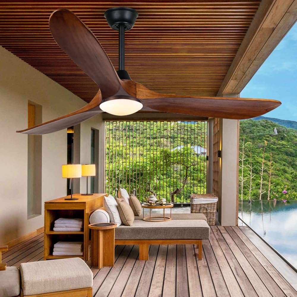 60 inch Outdoor Ceiling Fans for Patios with Light and Remote Control, Large Wood Ceiling Fan with 3 Blade, Farmhouse Ceiling Fan with Light, Quiet Reversible DC Motor Ceiling Fan