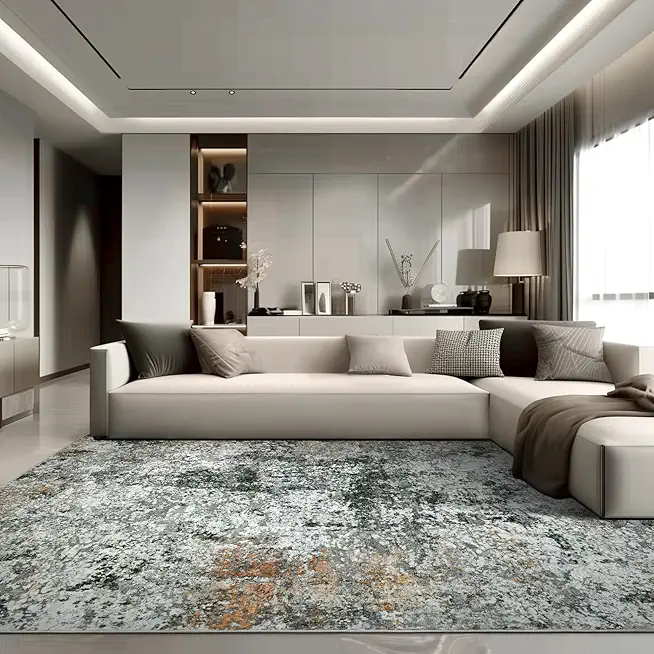 Modern Abstract Washable Area Rug - 10x14 Large Living Room Rugs Soft Stain Resistant Non Slip Neutral Low Pile Accent Carpet for Bedroom Dining Room Home Studio College Office - Grey/Black/Brown