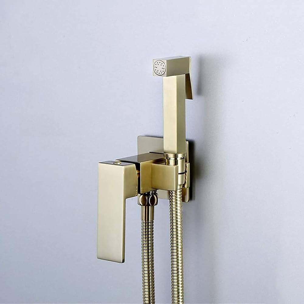 NMZAW-86 Bathroom Toilet Bidet Tap Kit Brushed Gold Wall Mounted Sprayer Shower with Shut-Off Valve