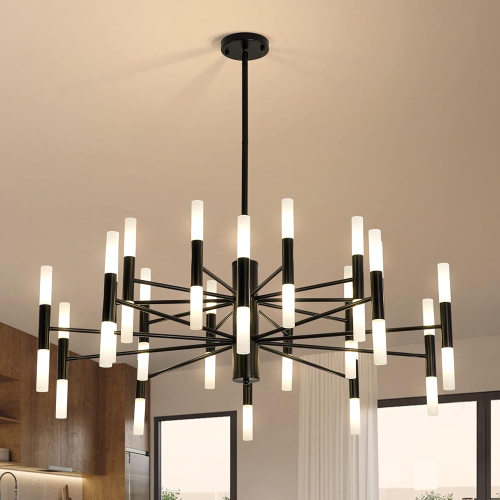 Black Farmhouse Chandelier 40-Light, Large Modern Candle Industrial Round Chandeliers, 4000K Dining Room Lighting Fixtures Hanging, Metal Pendant Light for Living Room, Foyer, Bedroom,G4 Base