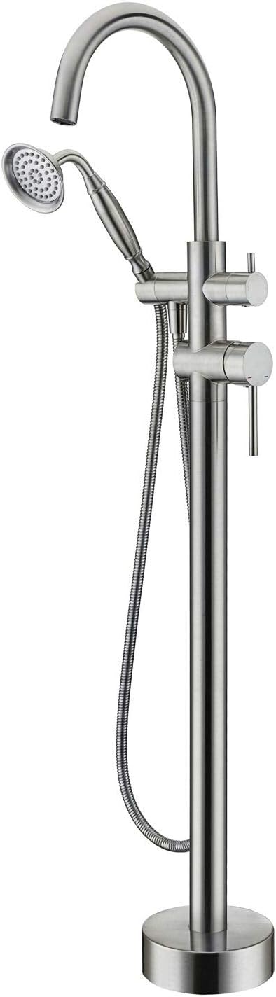 Tub Filler Freestanding Bathtub Faucet Brushed Nickel Floor Mounted Brass Bathroom Tub Faucets with Hand Shower
