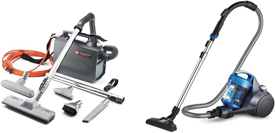 Hoover Commercial PORTAPOWER Lightweight Canister Vacuum Cleaner with Attachments & Eureka Whirlwind Bagless Canister Vacuum Cleaner, Lightweight Vac for Carpets and Hard Floors, Blue