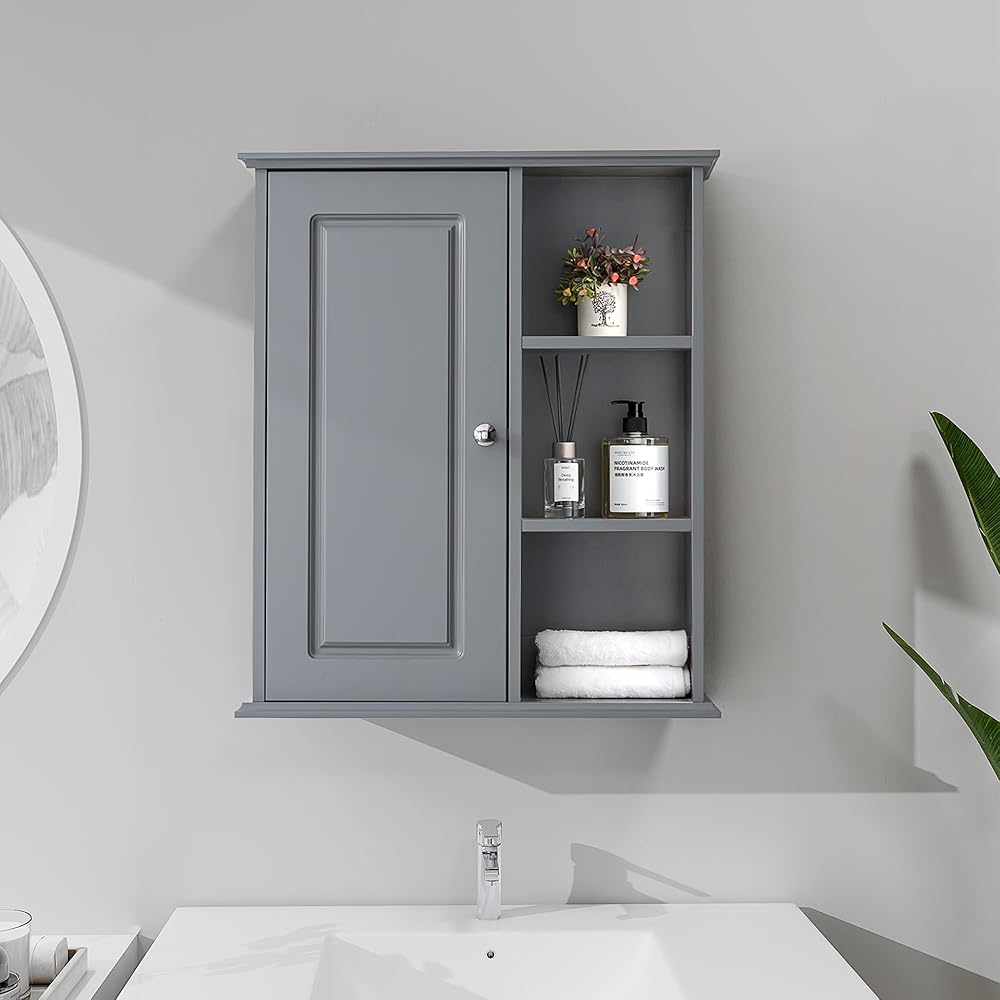 Bathroom Wall Cabinet Over The Toilet Storage Cabinet Wall Mounted Storage Cabinet Wooden Medicine Cabinets for Bathroom Laundry Room Kitchen (Grey)