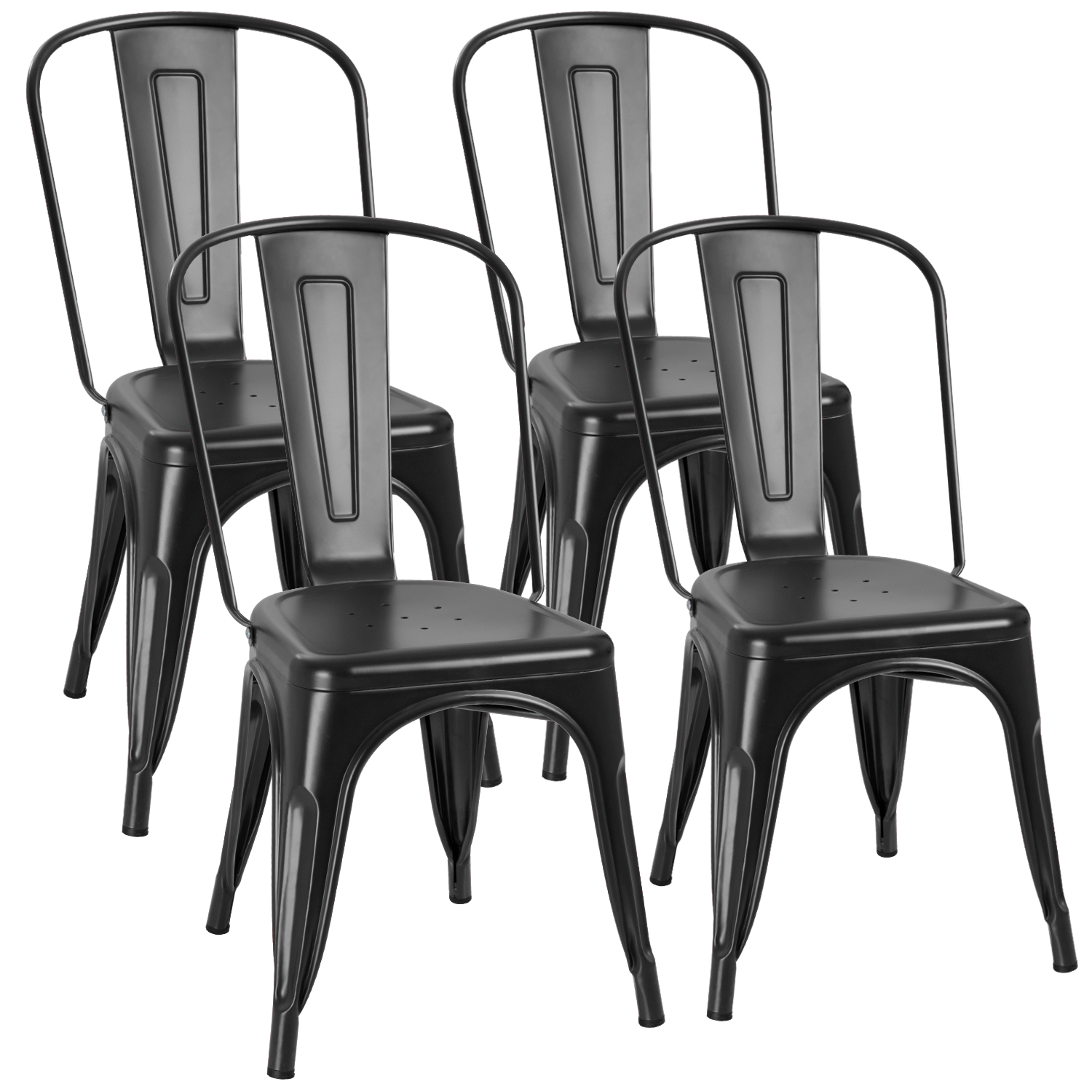 Vineego Metal Dining Chair Indoor-Outdoor Use Stackable Classic Trattoria Chair Fashion Dining Metal Side Chairs for Bistro Cafe Restaurant Set of 4 (Black)