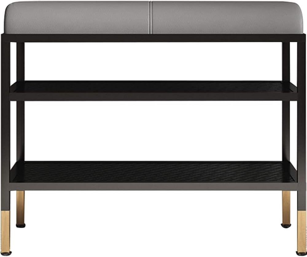Shoe Storage Bench Entryway Hallway Furniture, Shoe Stool Storage Nordic Wrought Iron Frame, Household Shoe Changing Stool, Double-layer Shoe Rack Stool with Cushion(Grey,60 * 32 * 47cm)