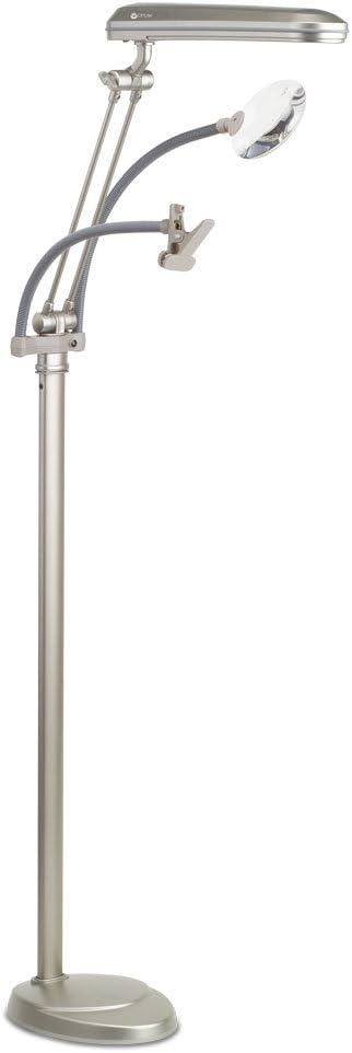 OttLite K94CP3 3-in-1 Adjustable-Height Craft Floor Lamp with Magnifier and Clip, Champagne