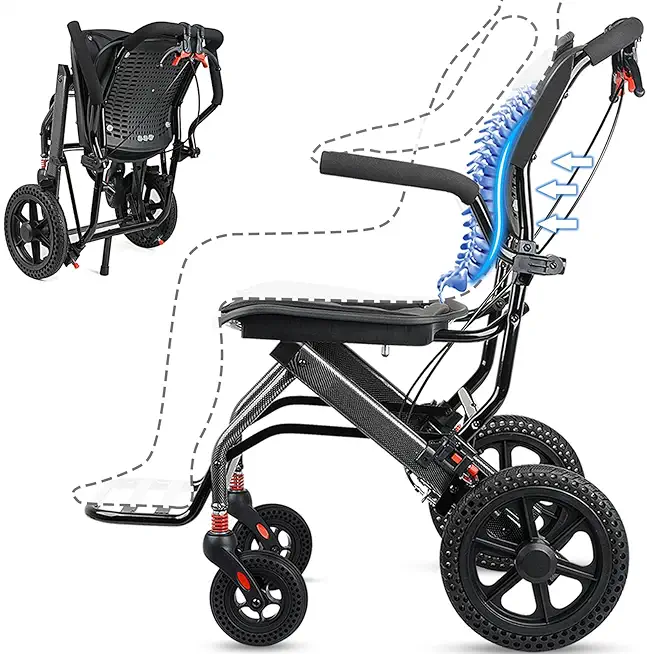 Transport Wheelchairs for Adults, Lightweight Transport Wheelchair, Trolleys for Elderly Aircraft Travel, Folding Compact Travel Wheelchair, 16.5