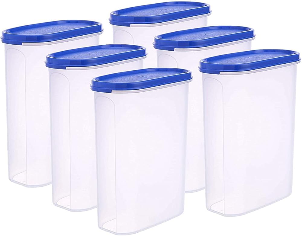 Modular Oval No.1 Plastic Airtight Containers for Kitchen Storage jar Set for Kitchen Food Storage (2500 ML Blue-Set of 6)
