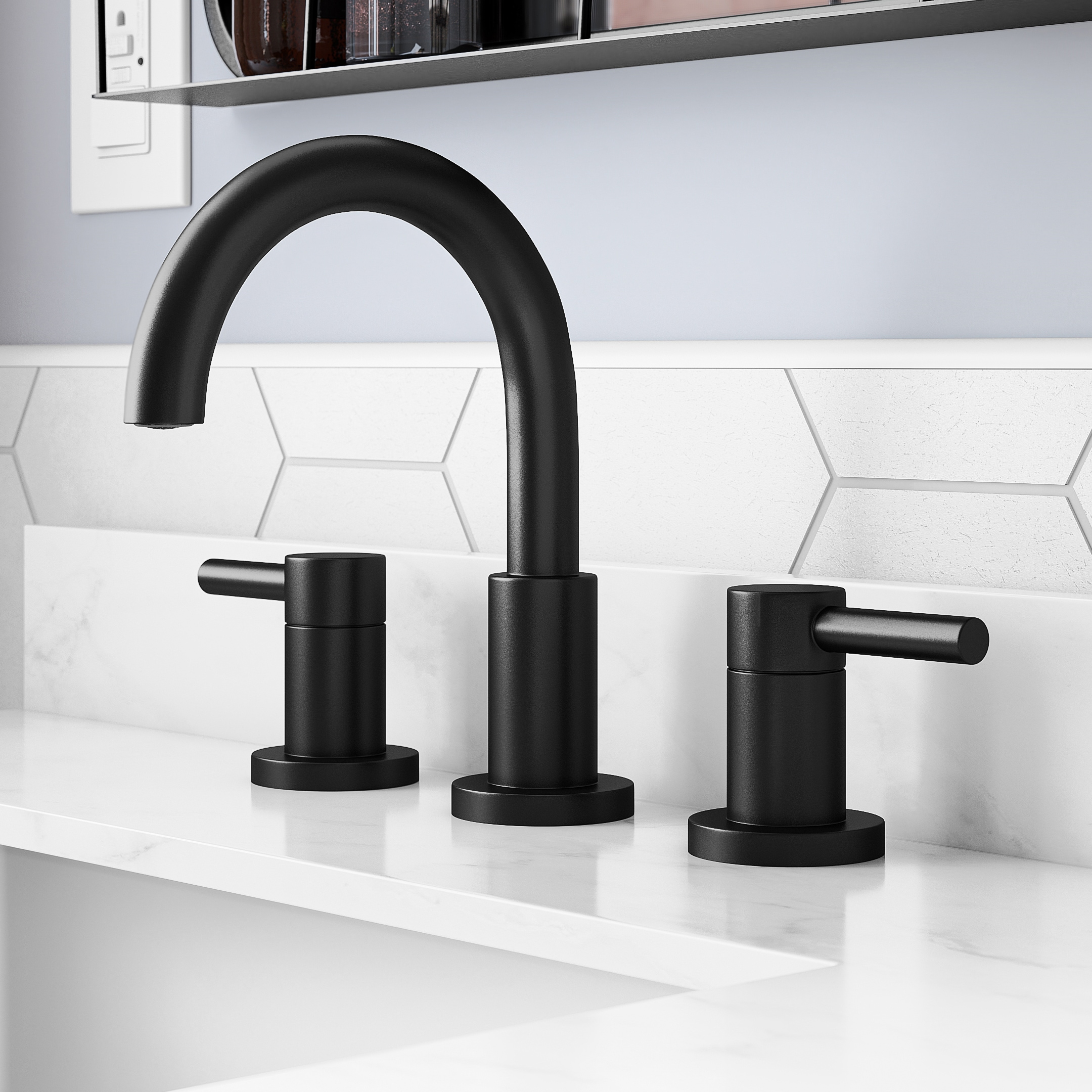 allen + roth Harlow Matte Black Widespread 2-handle WaterSense Bathroom Sink Faucet with Drain