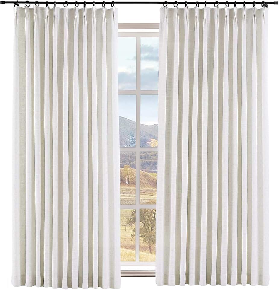 Macochico Room Darkening Curtains for Bedroom Beige White Linen Pinch Pleated Drapes Panels for Living Room Family Room Dining Room Kid Room Library,102L x 72W Inch (2 Panels)