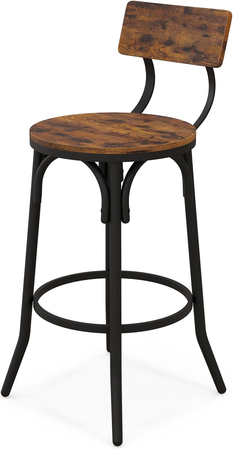 Bar Stools Set - with Back, for Kitchen Island Dining Room, Industrial Style.