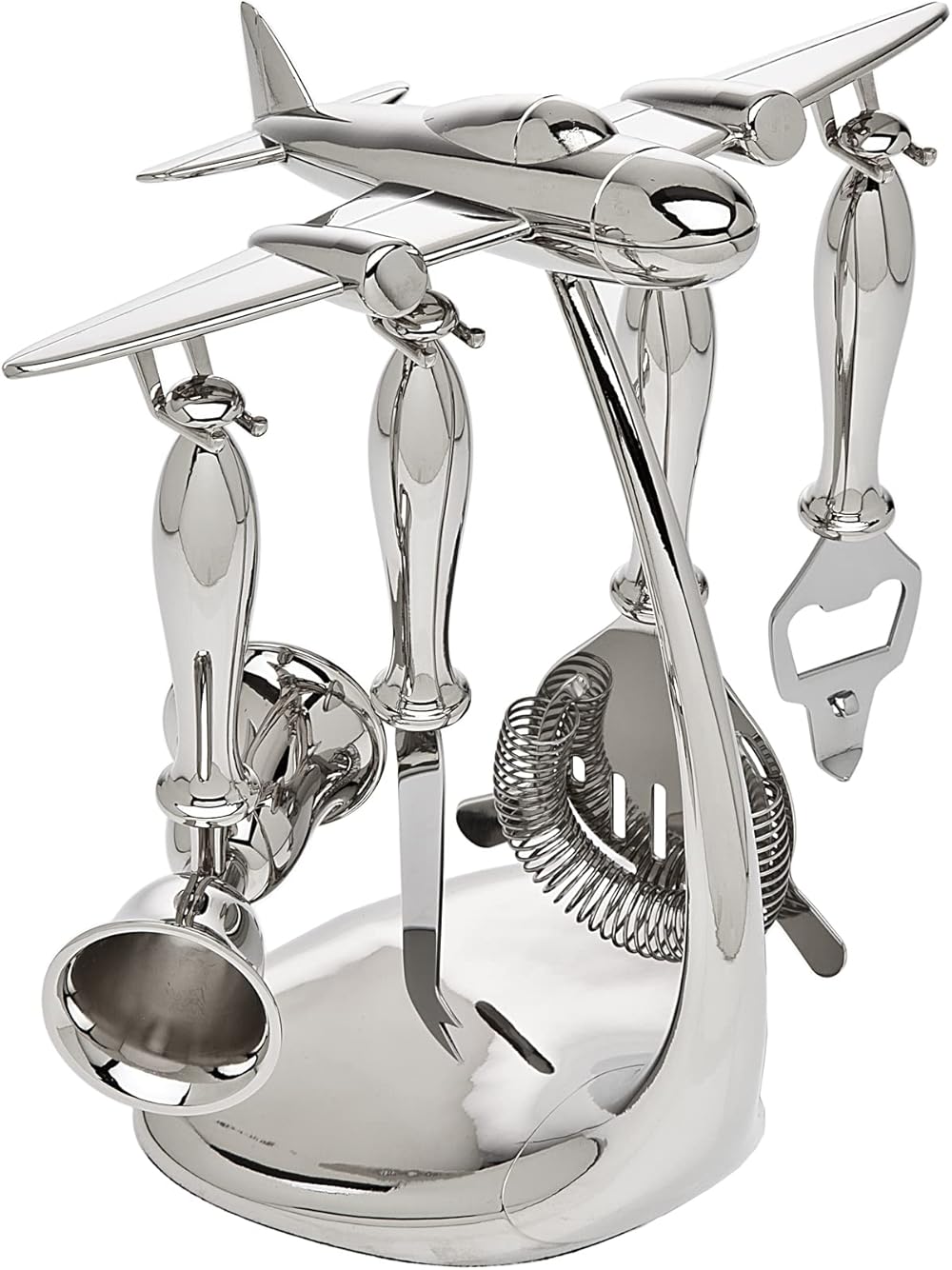 Godinger Airplane Bar Tools Set, Stainless Steel Bar Set, 5 Piece Set, Gift Set