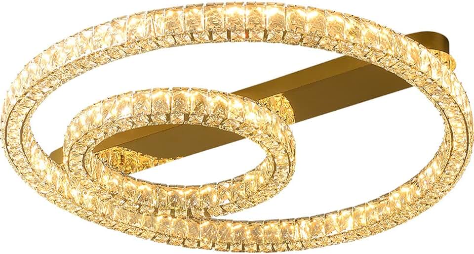 Post-Modern Light Crystal Ceiling Lamp,Round Stainless Steel Lamp Body Semi-Flush Mount Ceiling Light Fixtures,Led Ceiling Light for Bedroom Living Room Dining Room Bathroom/Large