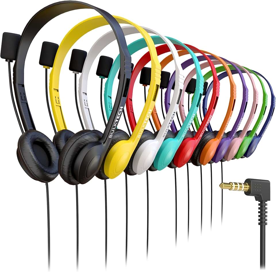 Wired On-Ear Leather Headsets with Boom Microphone and 3.5mm Connector, Bulk Wholesale, 100 Pack, Assorted Colors