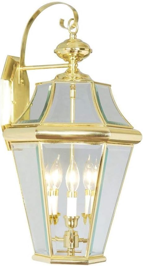 2361-02 Outdoor Wall Lantern with Clear Beveled Glass Shades, Polished Brass
