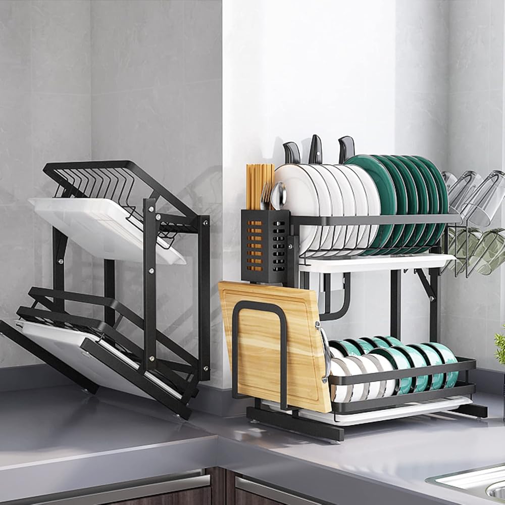 Foldable Kitchen Dish Rack,Kitchen Storage Rack,Stainless Steel Dish Drainer Rack, Kitchen Countertop Supplies Storage for Plates Bowls Pots, Wall-Mounted Dish Rack,1 Piece
