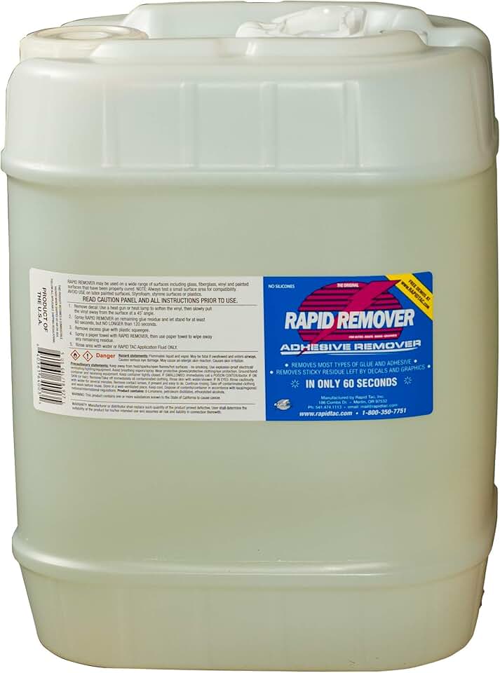 Rapid Remover Adhesive Decal Remover for Vinyl Wraps Autos Boats Signs Graphics Stickers - 5 Gallon Jug (640 oz)