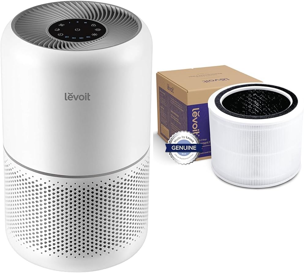 Levoit Air Purifier for Home Allergies Pets Hair 1095 ft2 Core300-P White Bundle with Replacement Filter Core 200S-RF White
