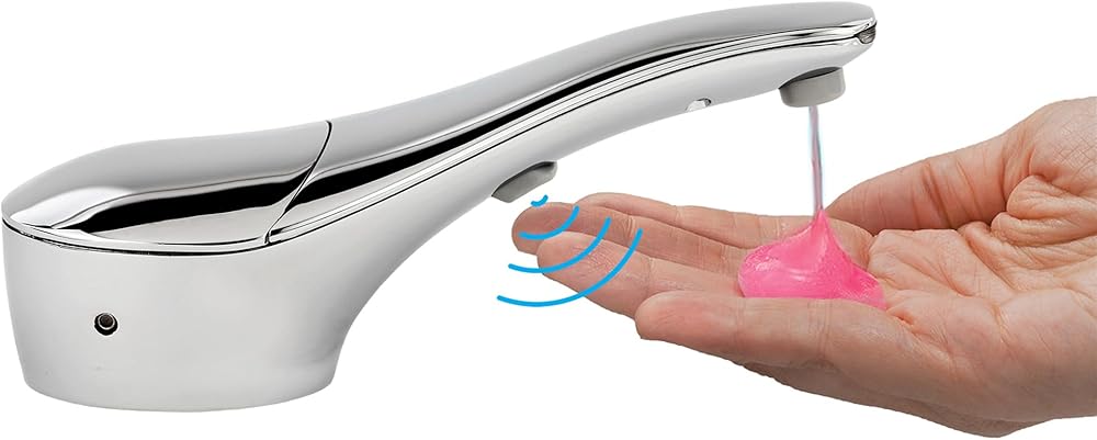 Bobrick 824 Automatic Liquid Soap Dispenser, Top-Fill Touch-Free Soap Spout 34-fl oz. (1.0-L) Liquid Soap Capacity, For Public Restroom Countertops 1-3/8” Mounting Diameter, Chrome Finish