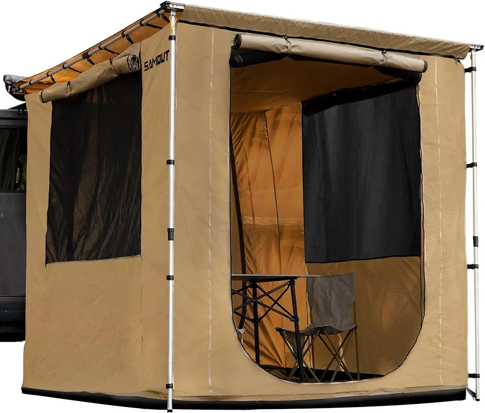 Vehicle Awning Room 8.2' x 8.2' Rip-Stop 420D Oxford Side Awning Changing Room with PVC Floor, Waterproof & Wind Resistance, Easy Setup Design (Room Only)