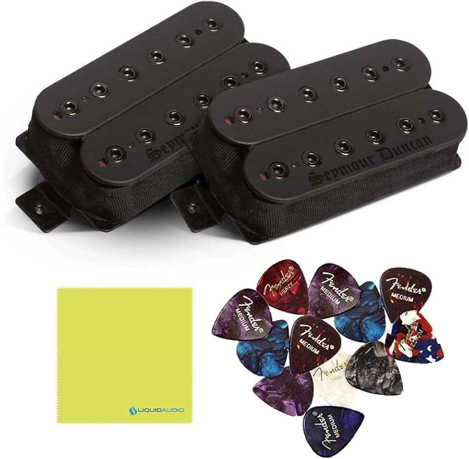 Seymour Duncan Blackened Black Winter 6-String Guitar Pickup Set Bundle w/ 12x Feder Guitar Picks, and Liquid Audio Polishing Cloth