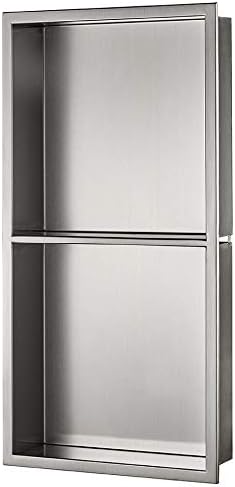 Bathroom Niche | Brushed Stainless Steel Shower Niche With Integrated Slope | Shower Recessed Storage Organizer With Shelf (50/50) | Easy Install | No Tiling | 13.25