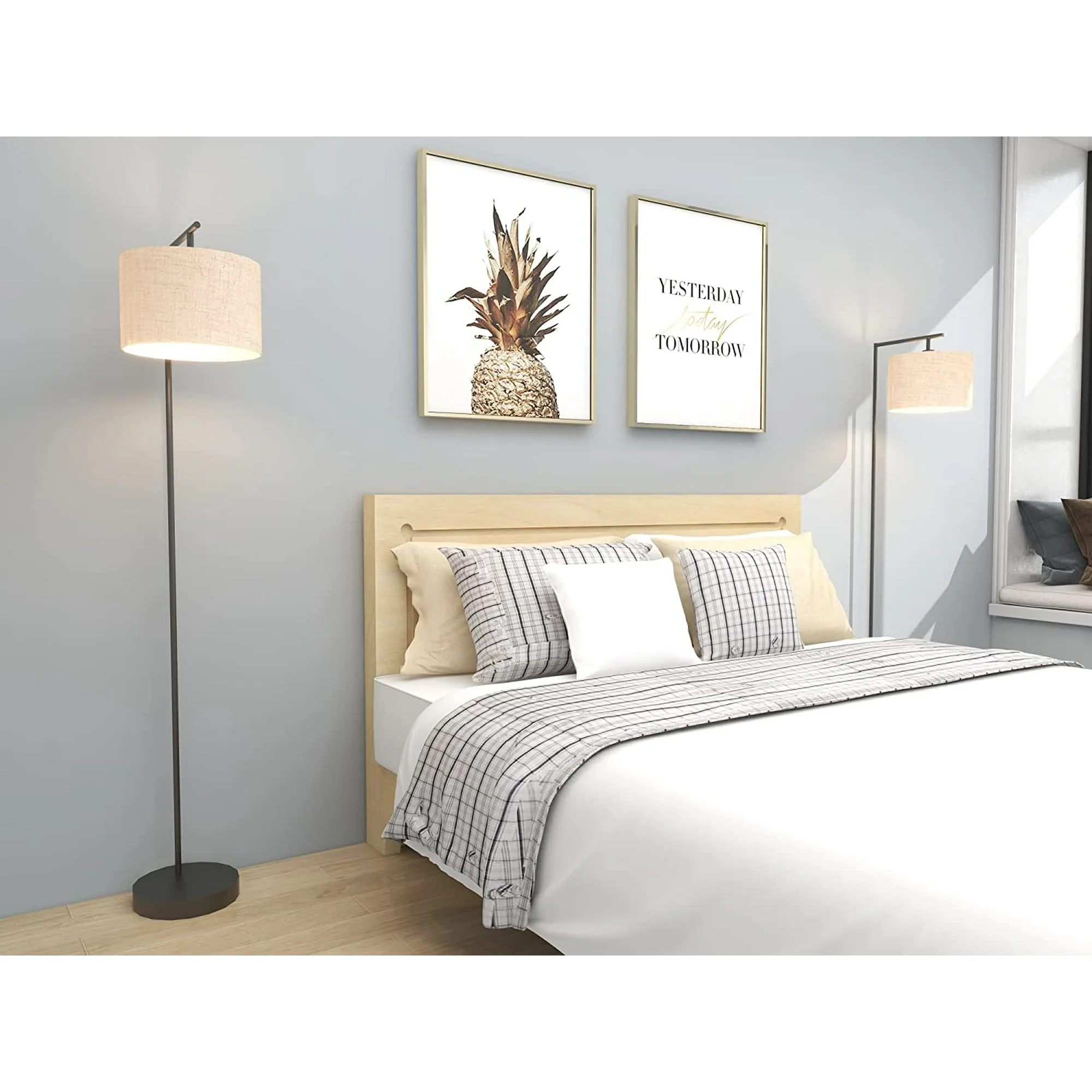 Fabric Shade Battery Operated Floor Lamp With Remote Control Dimmable BulbTall Lamp Battery Powered No Power Required Standard LampRechargeable Bulb And Remote Included ( Color : Bla )