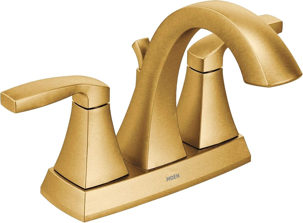 Moen Voss Brushed Gold Transitional Two-Handle High Arc Centerset Bathroom Faucet for 4-Inch 3-Hole Setup, 6901BG