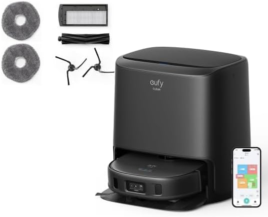 eufy Clean X9 Pro CleanerBot with MopMaster™ Adaptive Pressure Cleaning, 2 Rotating Mops, Carpet Detection with 12 mm Auto-Lifting Mops, Auto-Clean Station, 5,500 Pa Suction, and AI Obs