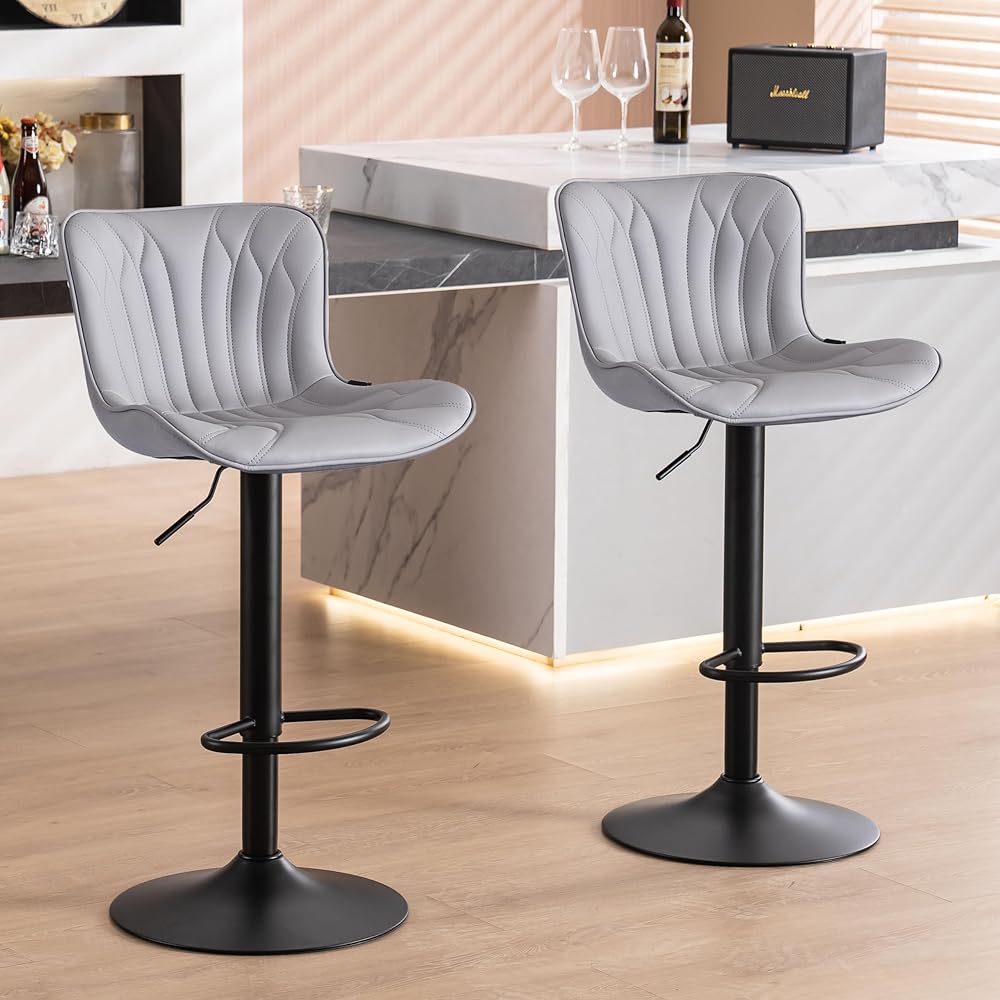 YOUNIKE Black Bar Stools Set of 2 Modern Swivel Counter Height Bar Chair with back Adjustable Kitchen Island Faux Leather Padded Barstools Metal taburetes de bar Breakfast sillas para barra de cocina