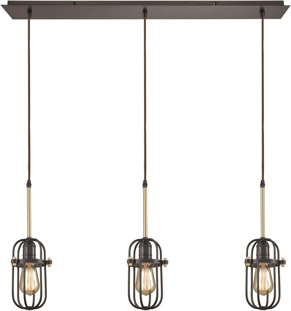 65216/3LP Pendant Light, Oil Rubbed Bronze, Satin Brass