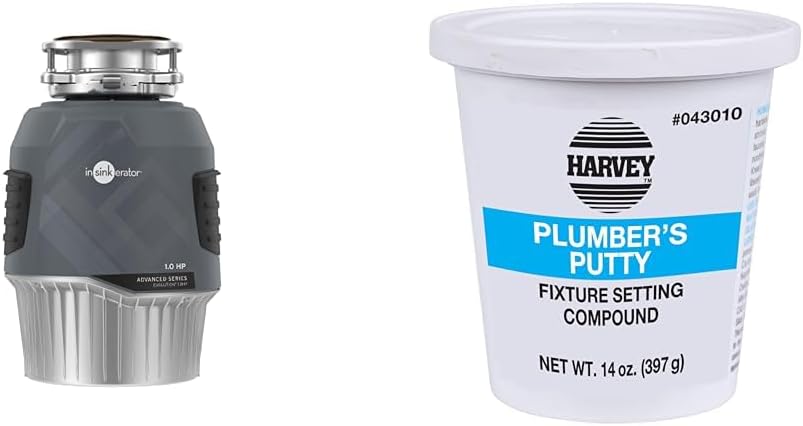 InSinkErator EVOLUTION 1HP 1 HP, Advanced Series Continuous Feed Food Waste Garbage Disposal, Gray & Harvey's WM Harvey 043010 Stainless Plumbers Putty, 14 oz