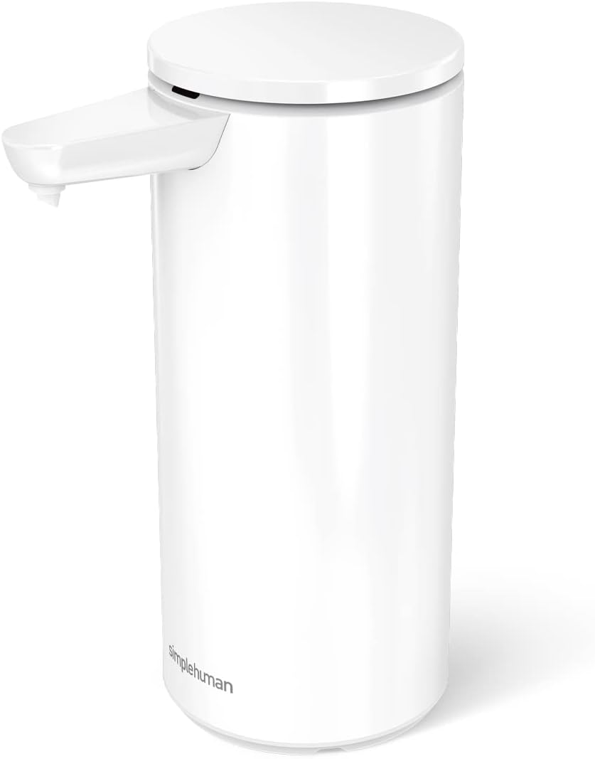 simplehuman Automatic Soap Dispenser for Kitchen Sink or Bathroom, Hand Touchless, Cordless & Rechargeable, White Stainless Steel