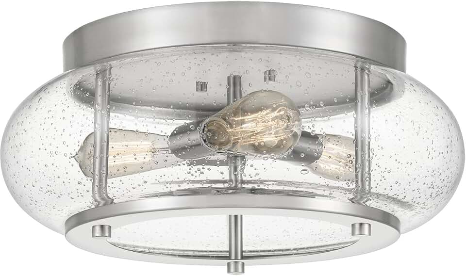 Quoizel TRG1616BN Trilogy Glass Lantern Flush Mount Ceiling Lighting, 3-Light 225 Total Watts, 7
